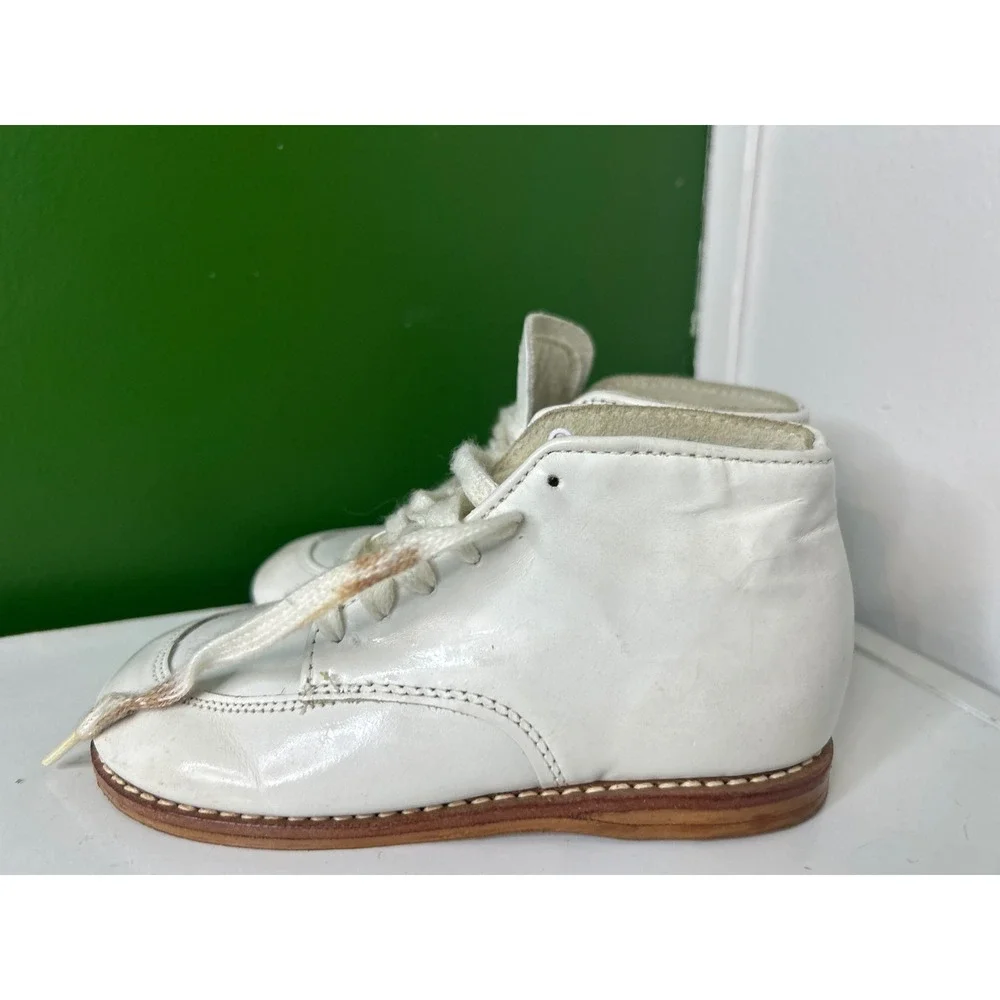 Kinney Kids Vintage White Leather Toddler High Top Walking Shoes 80 40121 USA